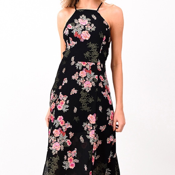 Black Floral Boho Midi Dress - Picture 2 of 5